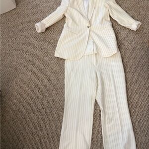 Anne Klein Cream Pinstripe Women's Pantsuit